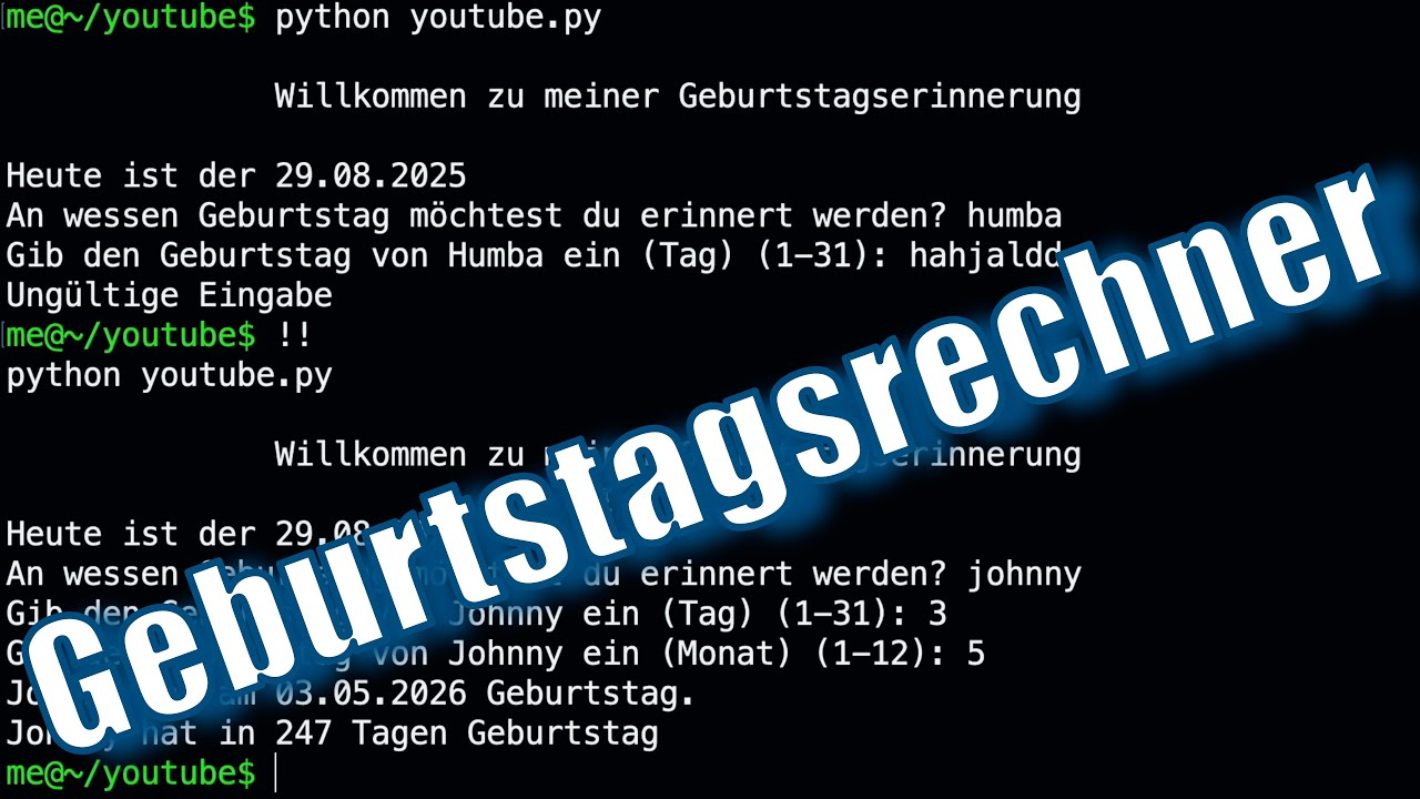 Python Lernen – Einfache Geburtstagserinnerung programmieren - YouTube