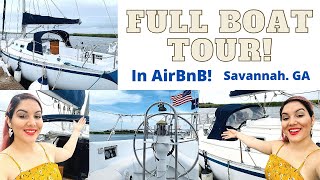 We stayed in a sailboat! | Tybee Island, Sav, GA | FULL TOUR | NEW post on AirBnB Under $90 a night