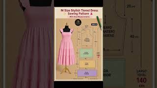 M Size Stylish Tiered Dress Sewing Pattern👗✨Elegant Three Layer Flared Dress💯 Real Measurements💖