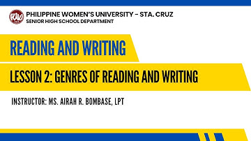 Reading and Writing: Lesson 2 - Genres of Reading and Writing (TAGLISH) | Ms. Airah R. Bombase, LPT