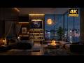 Smooth Piano Jazz Music In The Warm Bedroom Space & Peaceful Night View to Deep Sleep,Relieve Stress