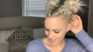 HOW TO: French Braids Into Space Buns Short Hair Tutorial