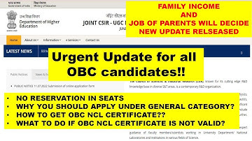 Urgent Update for OBC candidates  who are applying for Joint CSIR UGC Net Exam !!