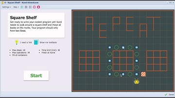 Karel the Robot in NCLab, Version 0.9 - Square Shelf (Yellow Belt 2 - Repeat Loop)