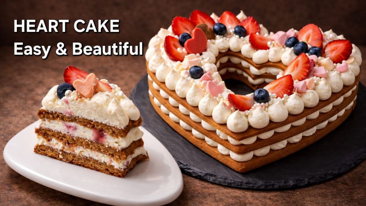 Heart-Shaped Honey Cake with Berries | Easy Romantic Dessert