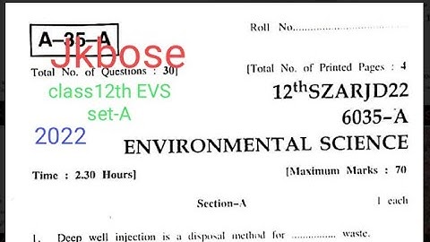 Jkbose class 12th EVS paper set-A 2022 (summer zone ) #jkbose #class12thEVS