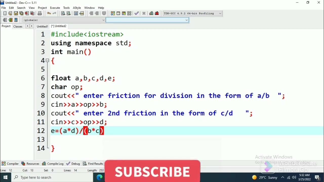division of fraction number in c++ - YouTube