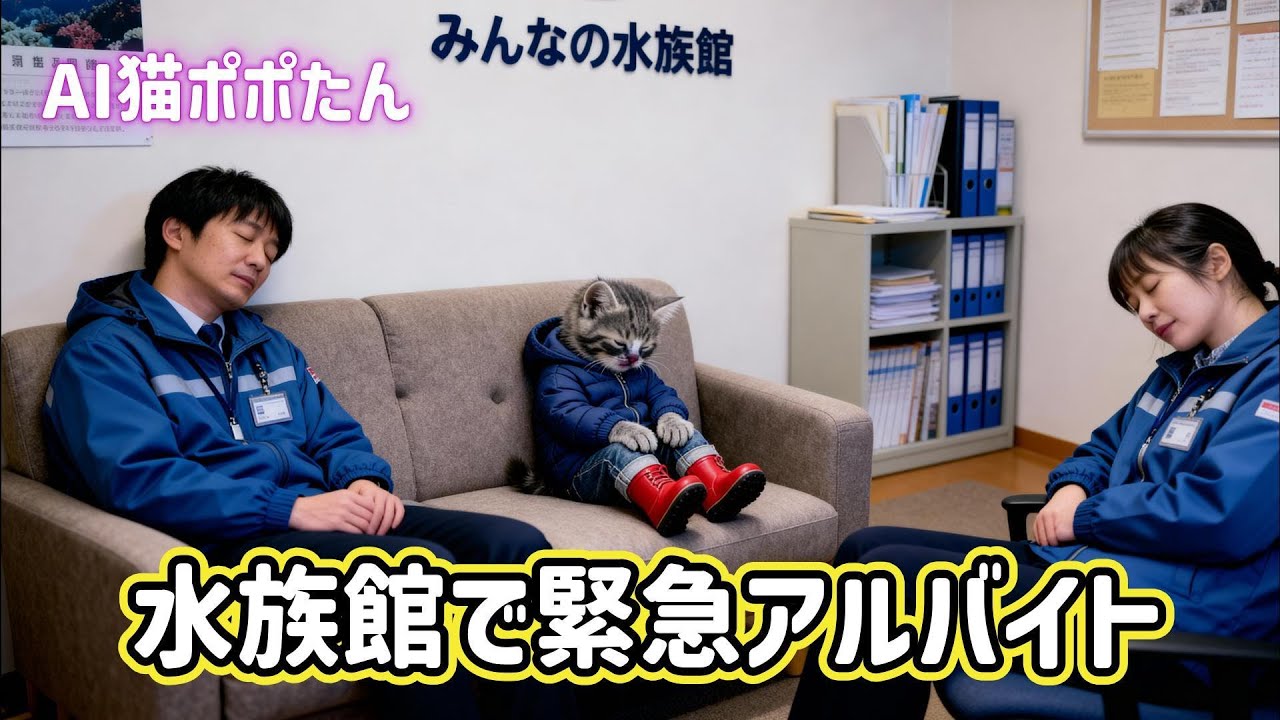 AI猫ポポたん 病欠のスタッフ発生！水族館からヘルプ要請！ポポたん緊急出勤