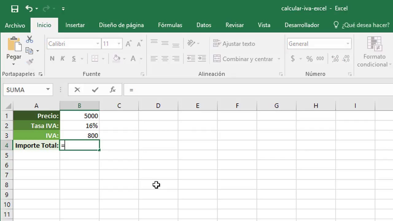 Iva en excel 2019