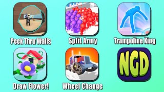 Peek Thru Walls, Split Army, Trampoline King, Draw Flower!, Wheel Change | New Games Daily screenshot 4