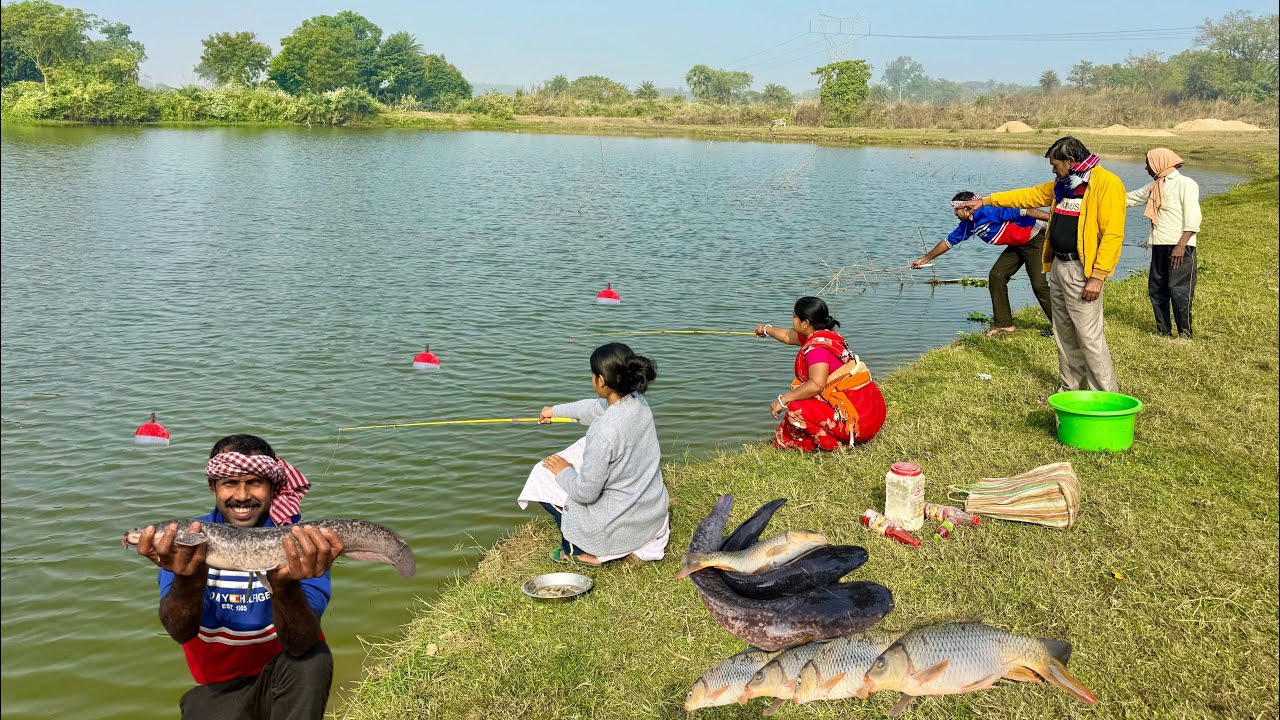 Fishing Video || Traditional three fisherman is fishing in the village pond || Amazing hook fishing