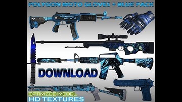 HD Moto Gloves Polygon +  Blue style weapons