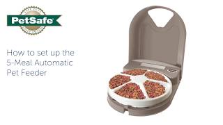 Learn how to setup your petsafe® 5-meal automatic pet feeder. this
video shows you insert the batteries, schedule pet's meals, rem...
