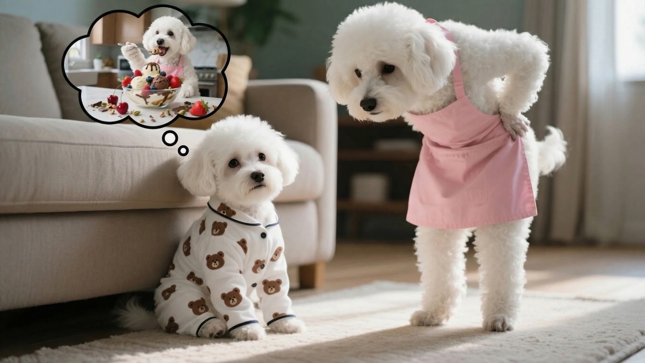 Baby Puppy Was Sad Because the Mom Dog Ate the Ice Cream