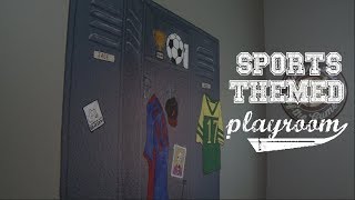 KIDS PLAYROOM MAKEOVER: Sports Theme with Locker Mural and other Inexpensive Ideas for a Kid&#39;s Space