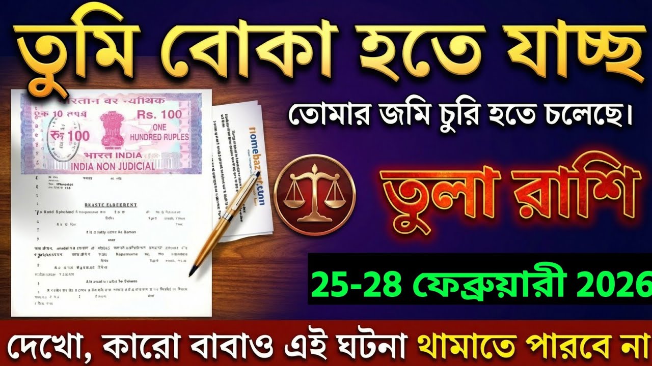 তুলা রাশি,২৫-২৮ ফেব্রুয়ারী, ২০২৬ তুমি বোকা হতে যাচ্ছ তোমার জমি চুরি হতে চলেছে। 