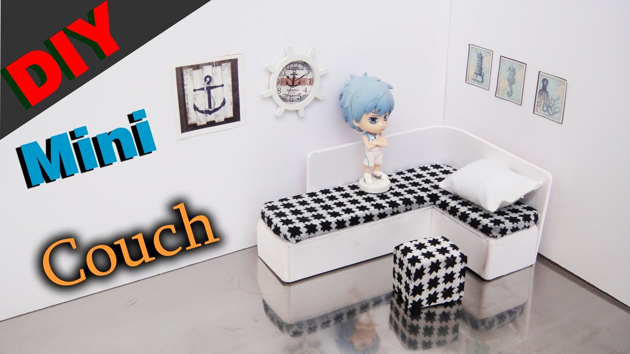 Doll Couch DIY Miniature dollhouse furniture - tutorial 