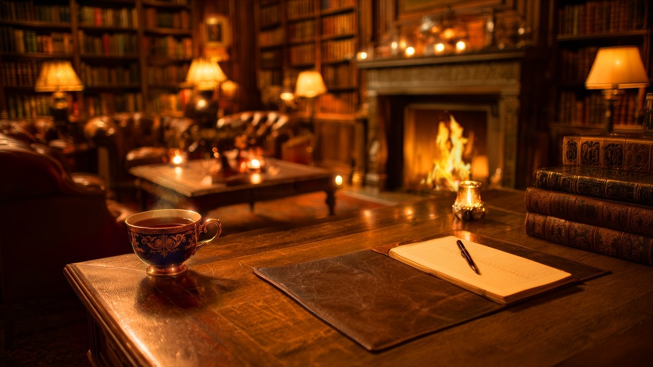 Study With Me in a Victorian Library | POV Desk Ambience with Cozy Fireplace Sounds | 8 Hours