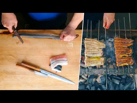 うなぎ 田代 - 厨房の定点カメラ - 職人の早捌き 串打ち 焼き - Grilled Eel Master - Japanese Street Food - Inside the Kitchen