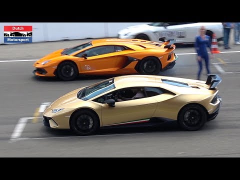 lamborghini-aventador-svj-vs.-huracan-performante-vs.-1200hp-gtr-vs.-570s---drag-race-!