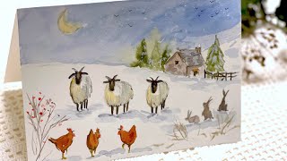 Paint a Whimsical Winter Wonderland with Sheep and Chickens - Easy Realtime Watercolor Tutorial screenshot 4