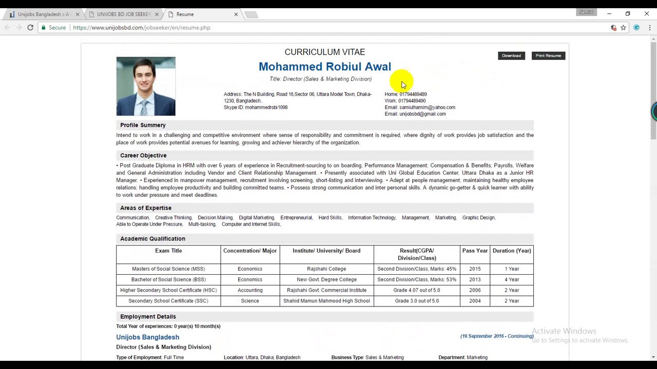 Unijobs Sample Cv Resume Youtube