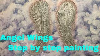 Angel Wings Acrylic Painting - Step by step for Beginners / Cloud Angel Palette knife Painting