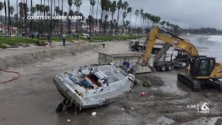 Beached sailboat removed from Santa Barbara beach