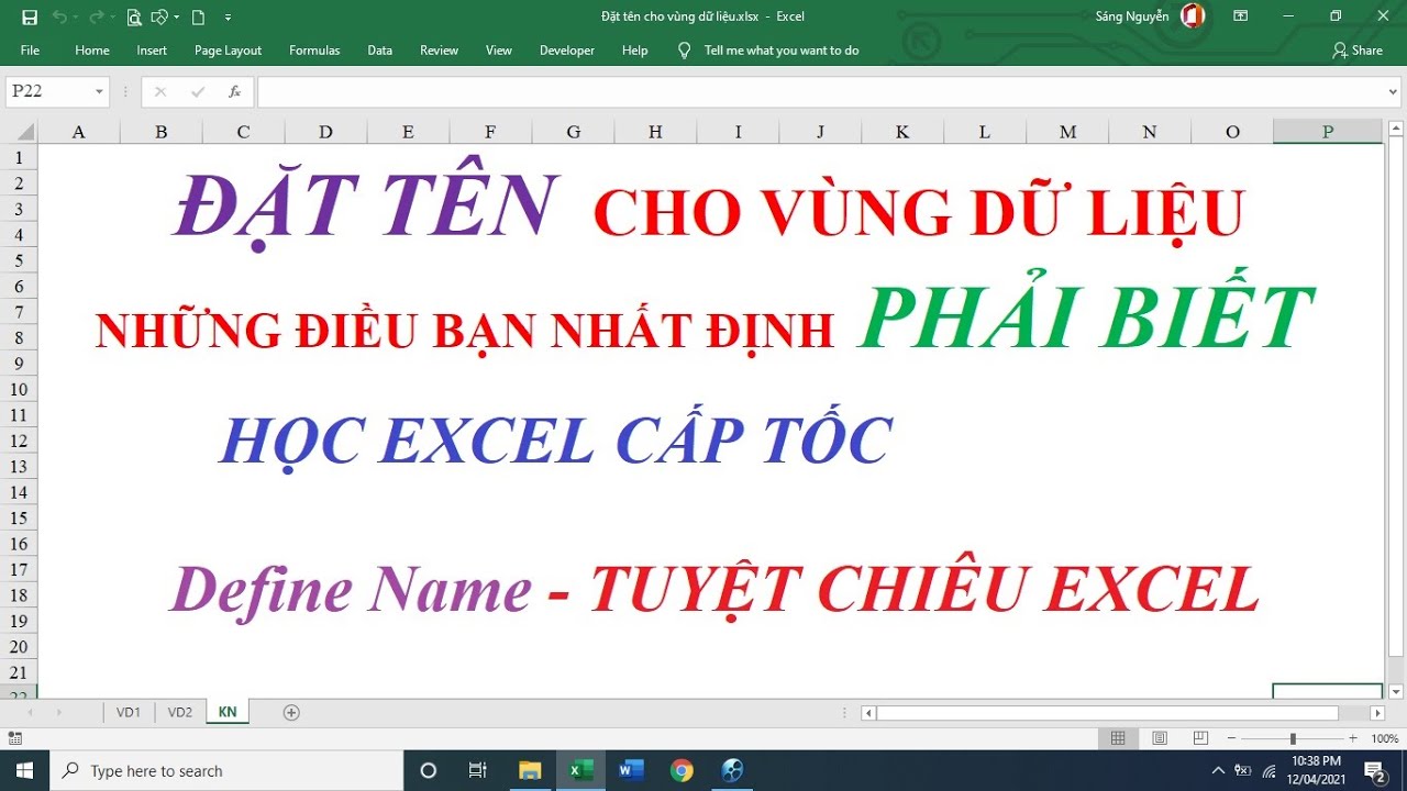 Define Name - Đặt tên cho vùng dữ liệu và những điều nhất định phải biết