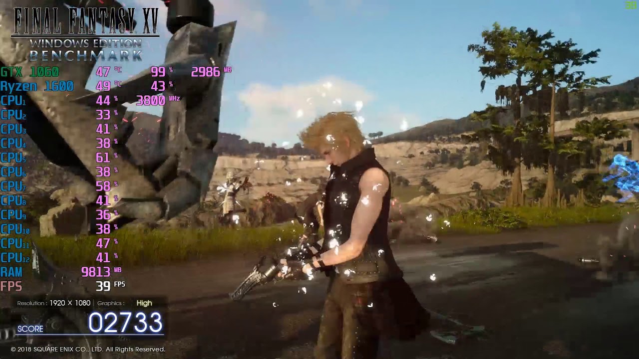 Final Fantasy XV BENCHMARK 'High' - GTX 1060 3GB RYZEN 1600 @3'8