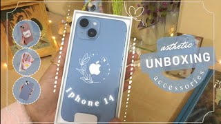  iPhone 14 🐋 Blue, 128 gb AESTHETIC unboxing 📦 in 2023 + accessories