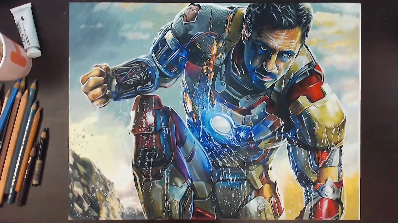 Iron Man (Robert Downey Jr.) - Colored Pencil Drawing | drawholic - YouTube