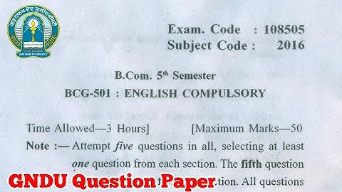 Gndu B.Com 5th Semester English Compulsory Question Paper | Bcom 5th Semester English Question Paper