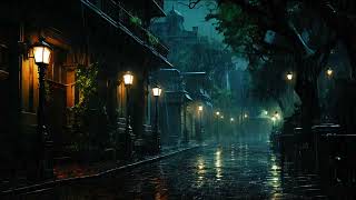 the sound of rain and the quiet atmosphere on a cool and calm night