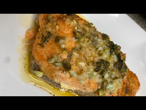 Baked Salmon in a lemon, garlic & capers butter sauce