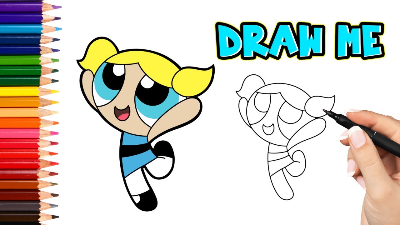 How to draw the easiest picture of Bubbles Powerpuff Girls - YouTube