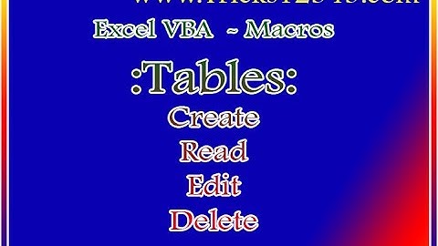Excel VBA Macros: Create Table Read Edit Delete
