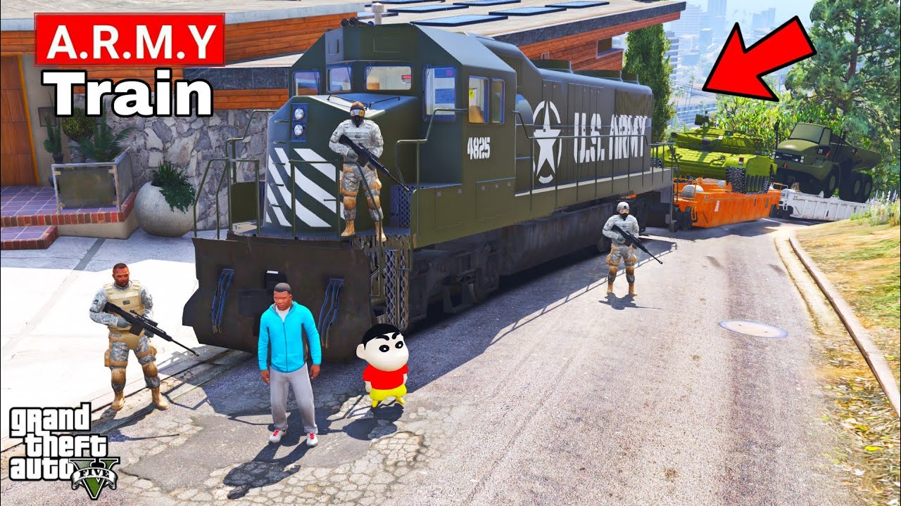 Franklin and Shinchan LOCO Pilot of Los Santos Army Train IN GTA V