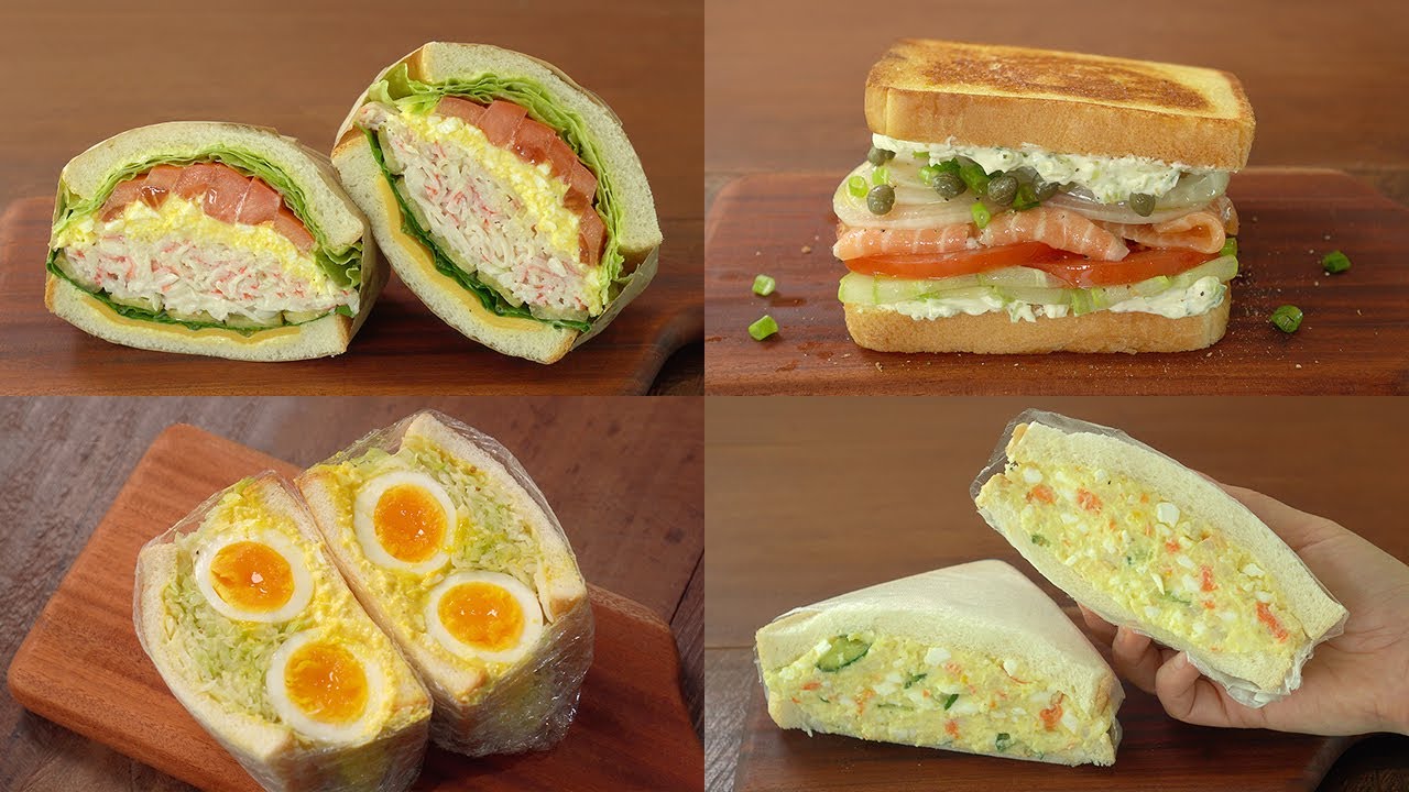 5가지 샌드위치 레시피 (게살, 감자, 연어, 반숙계란, 당근라페)