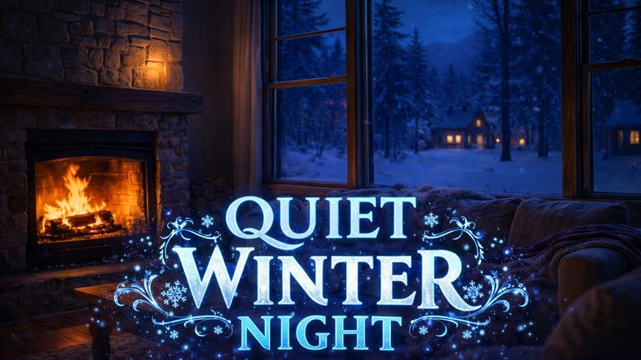 Quiet Winter Cabin Night ❄️ Crackling Fireplace & Soft Piano