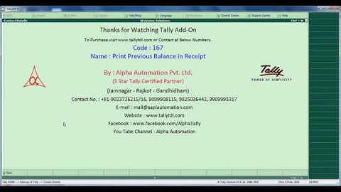Tally Add On : Print Previous Balance in Receipt in Tally.ERP9 software.