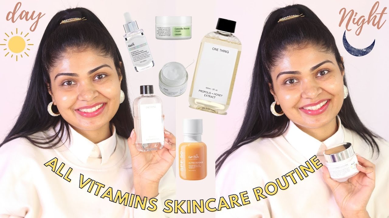 ALL VITAMINS Skincare Routine :DAY & NIGHT Skincare(Vitamin C, B3, E)✨Korean & Indian Skincare