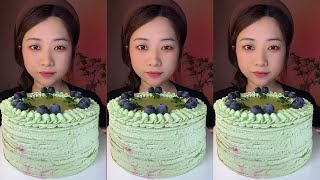 ASMR🍰Eat Blueberry Matcha Cream Cake 🍰 (soft and waxy sound) 크림 케ց 먹방 MUKBANG Satisfaction