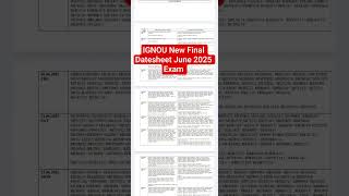 IGNOU June 2025 Exam New Final Datesheet | Ignou Datesheet For June 2025 Exam #ignou #ignouexam2025