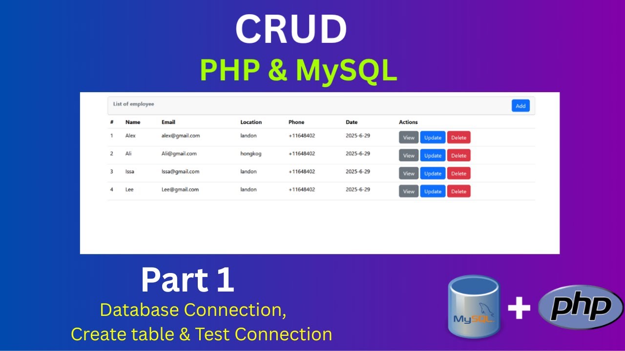 CRUD PHP Series Part 1: Database Connection, Create Table & Test ...