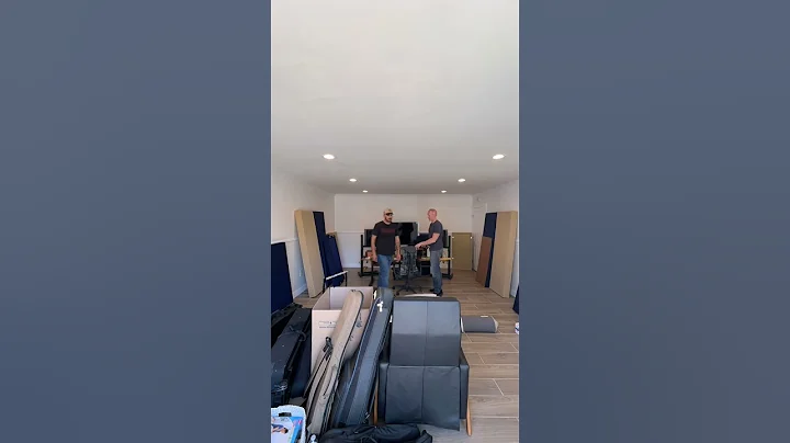 Recording Studio Install Progress with 16 of our 4” Standard Beige & Navy Blue Bass Traps & Clouds!