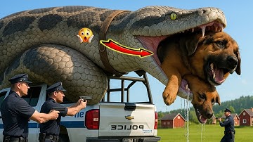 Rescue team saves dog from giant python