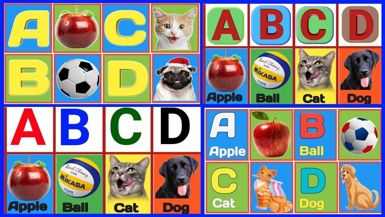 A for apple B for ball abcd alphabet phonics song kids rhymes nursery ...