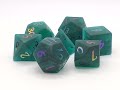 Old School 7 Piece DnD RPG Gemstone Set:  Frosted Blast Glass - Emerald w/ Spectral