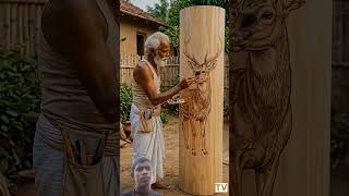 ज़िंदा जैसा हिरण!हर कट, 🔥#woodcarving #sculpture #woodart #craftsmanship #satisfying #ai  #shorts